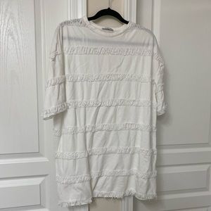 ZARA White Fringe T-Shirt Dress